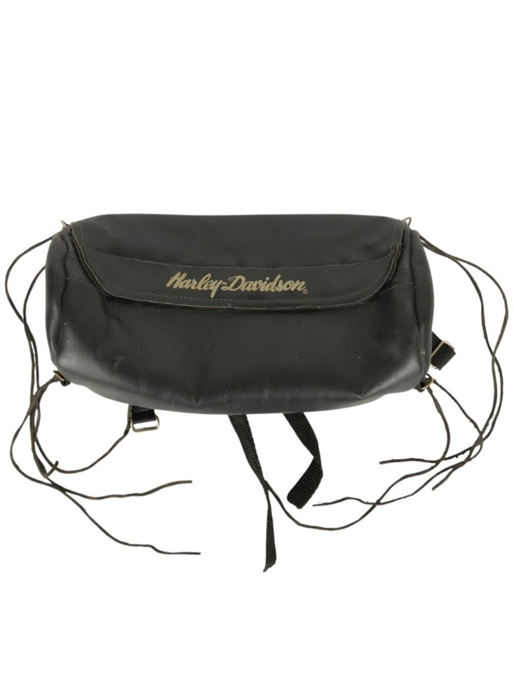 Harley-Davidson Black Leather Motorcycle Tool Bag Embroidered Script Logo Fringe